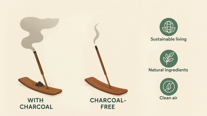 Comparison of charcoal and charcoal-free incense sticks with clean air benefits.